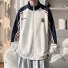 Moletom Masculino Outono Solto Tamanho Grande Estilo College Cor Jovem Bloco de Cores Listrado Cardigan Roupa Esportiva Oversized Tendência Marca