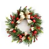 Corona de Navidad, Moño Clásico Rojo y Dorado, Corona de Rama de Pino Simulada, Decoración Festiva para Ventana y Pared, Colgante de Puerta de Navidad