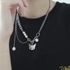 Kulomi Nuevo Perro Yugui de Orejas Grandes Cadena Doble con Borla Puntada Collar Acero de Titanio Accesorios de Moda Fríos para Mujer