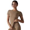 Nueva ropa de yoga de color sólido, lijado de doble cara, alta elasticidad, ajustada, transpirable, manga corta, para deportes, correr, fitness, yoga, camiseta