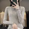 Suéter Pulóver Cruzado para Mujer Primavera 2026, Tejido de Punto Rayado con Cuello Redondo, Camisa Base Ajustada, Venta al por Mayor y Dropshipping para Comercio Exterior