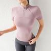 Top de Yoga de Media Cremallera de Manga Corta para Mujer Verano Ajustado de Secado Rápido Transpirable que Cubre el Vientre Camiseta Deportiva para Correr sin Almohadilla en el Pecho