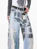Jeans a Cuadros con Silueta de Street Dance Retro Americano para Mujer Estilo Nuevo Otoño e Invierno 2025 Pantalones de Pierna Ancha Sueltos Chic