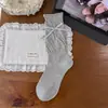 Meias femininas YOUJIAXIU, estilo ballet miu, outono e inverno, laço, borda dobrada, meias femininas de cano médio, meias folgadas estilo JK universitário