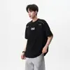 Camiseta Masculina Gola Redonda com Zíper Estilo Americano High Street, Verão, Tecido Pesado com Estampa de Letras, Manga Curta Solta e Respirável