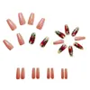 Manicura de Ballet de Longitud Media Manicura de San Valentín Color Nude Patrón de Rosa Roja Parche de Uñas Postizas Estilo de Año Nuevo Primavera y Verano