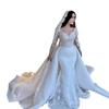 Vestido de Novia de Encaje de Comercio Exterior 2026 Nuevo Estilo Elegante para Novia Estilo Bosque Manga Larga Vestido de Recepción Vestido de Sirena de Alta Gama para Mujer