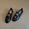 Versión de Piel de Vaca~Mocasines Retro para Mujer con Hebilla Metálica Oculta Aumento de Altura Zapatos Individuales Slip-on Zapatos Perezosos Fondo Plano Zapatos Pequeños de Cuero