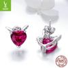 Nuevos aretes de plata esterlina s925 de ángel y diablo con forma de corazón para mujer, hechos a mano, temperamento DIY, personalidad de Corea del Sur, aretes modernos