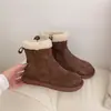 Botas de neve peludas estilo coreano, sapatos femininos estilo francês, nova coleção outono/verão, botinhas forradas com fleece, botas quentes de algodão, botas femininas