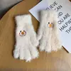 Guantes de Peluche Bordados con Cara Sonriente Lindos para Mujeres en Invierno, Peludos y Forrados de Felpa para Mantener Calientes y Proteger Contra el Frío, Adecuados para Estudiantes y Ciclismo, con Capacidad para Pantalla Táctil
