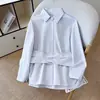 Camisa Holgada Estilo Coreano Nueva Primavera para Mujer Top con Cinturón para Marcar la Cintura Conjunto de Dos Piezas Camisa de Diseño Adelgazante