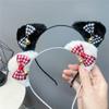 B127-3 Bonita diadema con orejas de gato a cuadros rojos, diadema de peluche para cosplay, accesorios para el cabello de gato
