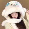 Bonito Sombrero de Peluche de Pingüino con Orejas Móviles para Mujer en Invierno, Forrado de Felpa, Engrosado, Cálido y que Muestra la Cara, Sombrero Lei Feng Pequeño Protector de Oídos