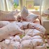 Estilo Coreano Fresco Lazo Agradable a la Piel Algodón Lavado Juego de Cama de Cuatro Piezas Funda Nórdica Dormitorio Cama Individual Juego de Tres Piezas