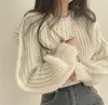 Suéter tejido de punto simple con cuello redondo estilo francés para mujer, nuevo estilo universitario nicho de otoño e invierno, dulce y elegante, suéter exterior holgado