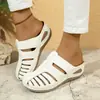 Sandálias de Plataforma Casuais Femininas Plus Size Transfronteiriças Novas Sandálias Femininas Bico Redondo Vazado Verão Fechadas com Tira no Tornozelo Chinelos