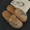 Versión de cuero~Zapatos estilo Birkenstock con suela gruesa de fuegos artificiales para uso en exteriores, sandalias cerradas retro que aumentan la altura para mujer, zapatillas tipo mula