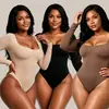 Otoño Invierno Nuevo Estilo Moldeador de Cuerpo Body de una Pieza Capa Base Body Ajustado Sexy Europeo y Americano Sensación Nude Moldeador de Manga Larga de una Pieza para Mujer