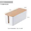 Caixa de Fios Criativa Simples para Mesa com Tampa de Madeira de Bambu Caixa de Fios Placa de Patch Caixa de Armazenamento Caixa de Armazenamento para Fios e Carregadores