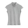 Camiseta de cuello alto y manga corta con vuelo para mujer, corte entallado, adelgazante, de moda, combina con todo, de color sólido, novedad de verano de 2024