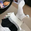 Calcetines cortos con ribete de encaje de oreja de madera para mujer, malla fina y transpirable, calcetines de corte bajo, estilo japonés, suaves, color liso, para estudiante, calcetines de algodón de caña baja