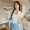 Jaqueta Camisa de Algodão e Linho Estilo Francês para Mulheres, Estilo Fino de Primavera e Outono, Camisa Nicho Estilo Preguiçoso, Cardigã com Textura, Top com Proteção Solar