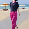 Conjunto de Ropa Súper Elegante y Moderno con Camisa de Punto de Manga Corta de Seda de Hielo, Conjunto Casual de Dos Piezas con Pantalones Harem Primavera 2026