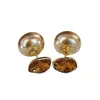 Brincos Populares Frontais e Traseiros, Brincos Quadrados com Diamante e Pérola Champagne Bun, Brincos de Alta Qualidade com Pino de Prata, Brincos de Nicho para Mulheres