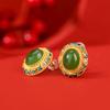 Pendientes de gota de pegamento con esmalte de jade hetiano de imitación chapados en oro con método antiguo, pendientes de temperamento femenino de hoja ovalada medieval
