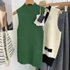 Shanghai Dan Nong Tejido/2026 Sin Costuras Lana Fina Otoño/Invierno Chaleco de Cuello Alto Traje de Suéter para Mujer Capa Base