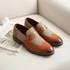 Estilo Coreano Nuevo Negocios Casual Británico Brogue de Pedal Formal Punta Puntiaguda Zapatos de Cuero Tallado para Hombre 26070