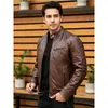 Chaqueta de Cuero Sintético Ajustada para Hombre con Cuello Alto, Chaqueta de Motociclista, Ropa Exterior Casual de Moda para Primavera y Otoño, Nueva Chaqueta de Cuero Transfronteriza