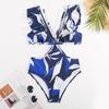 Qiao Jiayuan 2025 Explosiones Nueva Moda Sexy Traje de Baño Enterizo Europeo y Americano Falda de Chifón con Cuello para Mujer Traje de Baño
