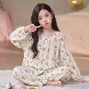 Pijama de niña estilo caricatura lindo, ropa de estar de algodón nube, primavera y otoño, conjunto de pijama infantil de manga larga y pantalón largo, delgado