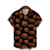 2024 Nova Camisa Estampada 3D Halloween Transfronteiriça Masculina Manga Curta Cabeça de Abóbora Diabo Halloween Divertido Forro
