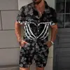 Novo Conjunto de Camisa de Manga Curta e Shorts Masculino com Estampa Engraçada de Halloween para o Verão - Venda Cruzada da Amazon