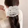 Scrunchie de Renda Jacquard Vintage com Design de Malha de Camada Dupla, Estilo Menina Único e Delicado, Acessório de Cabelo com Alta Elasticidade