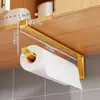 Suporte de Papel Toalha de Cozinha, Pendurado sob o Armário, Sem Furos, Porta Papel Absorvente de Óleo e Filme Plástico, Haste para Pendurar Pano de Prato, Suporte para Rolo de Papel