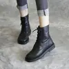 Botas Negras Estilo Martin para Mujer 2020 Otoño e Invierno Nuevas Versátiles Planas con Cordones Botines Cortos Casuales Moda Estilo Británico Botas Individuales Modernas