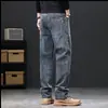 Jeans Masculino Primavera e Outono 2026 Nova Marca Tendência Solto Reta Stretch Lavado Vintage Casual Calça Longa para Homens