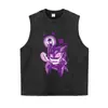 Camiseta de Manga Corta Lavada Desgastada con Estampado de Graffiti Holgada Talla Grande Estilo Hombro Caído Retro Americano Ropa Urbana Marca de Moda Top de Manga Larga