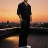 Traje de Primavera y Verano Nuevo Estilo Europeo y Americano Transfronterizo para Hombre, Casual, Arrugas de Burbuja, Color Sólido, Manga Corta, Pantalón Largo