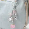 Llavero/Colgante para Bolso DIY Versátil de Chica Dulce con Lazo Blanco Plateado, Corazón Rosa, Estrella Rosa, Durazno