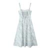 6729-24 Verano Nuevo Retro Francés Cintura con Cordón Abertura Estampado Porcelana Azul y Blanco Vestido Casual de Tirantes