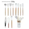 Spot Light Edition Barril redondo de silicone utensílios de cozinha com cabo de madeira 14-Piece Set Silicone Kitchenware Spatula Non-Stick Kitchen Tools