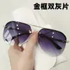 Óculos de Sol de Metal da Moda para Mulheres, Óculos de Sol com Meia Armação e Ponte Dupla, Óculos de Sol Aviador Unisex com Proteção Solar