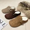 Pantuflas tipo Birkenstock de suela gruesa, forradas de felpa, de punta cerrada para mujer, aptas para usar en exteriores, nueva colección otoño/invierno 2026, pantuflas peludas sin cordones, pantuflas de algodón para mujer