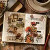 Cronologia de Pintura a Óleo Yuxian Adesivos Planos Pintura a Óleo Vintage Arquitetura Rótulos Ingleses Retrô Materiais Decorativos DIY Feitos à Mão