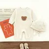 Roupa de Engatinhar para Bebê 2026 Outono Roupa Infantil Padrão Waffle Ursinho Fofo Roupas de Bebê Romper Unissex de Manga Longa Tendência